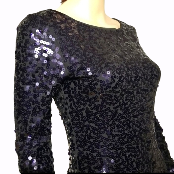 Le Chateau Sequined Keyhole Cut-out Bodycon Dress / Sz XXS / Eggplant Colour - Picture 3 of 17